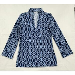 Jude Connally Chris Tunic Top Jude Cloth Navy and Blue Size Small (084)